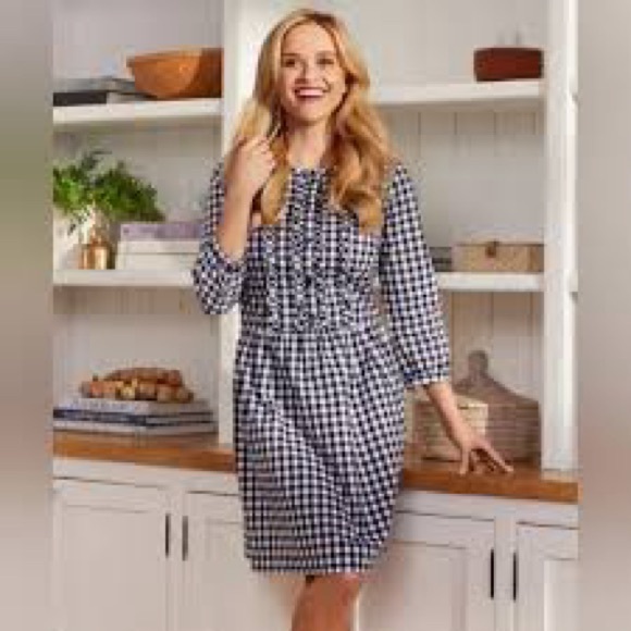 NWOT Draper James Navy and White Gingham Dress - Picture 1 of 5